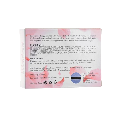 Ms Jay Brightening Soap, back of pack
