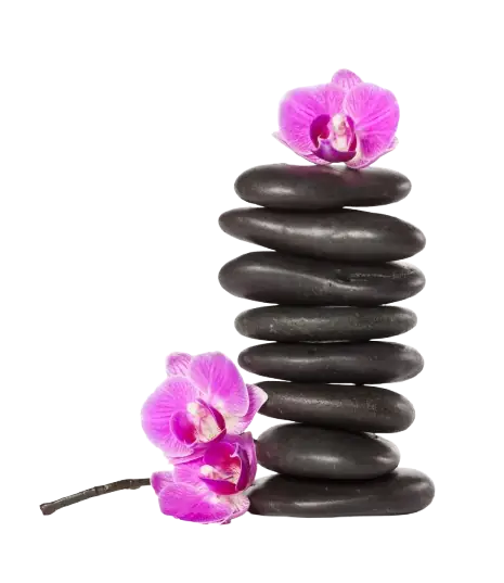 Stacked spa stones with flowers